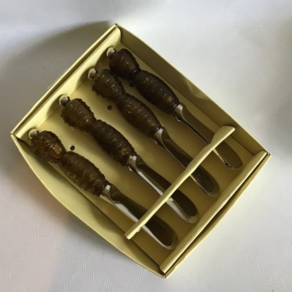 Pier 1 Imports Set of 4 Canape Spreading Knives with Glass Bead Handles - Picture 4 of 5